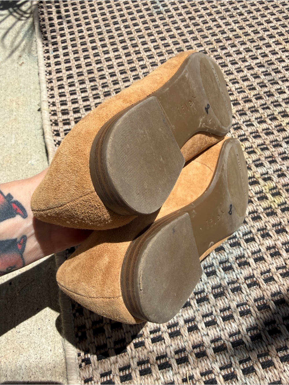 Anne Klein tan Camel Suede Slip-On Loafers with gold crest luxury - Picture 11 of 11